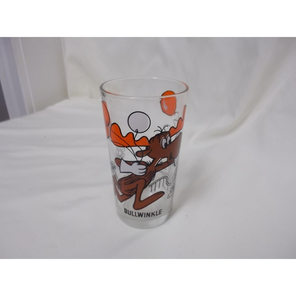 Vintage Bullwinkle Moose Drinking Glass Cartoon Character Tumbler Orange Brown